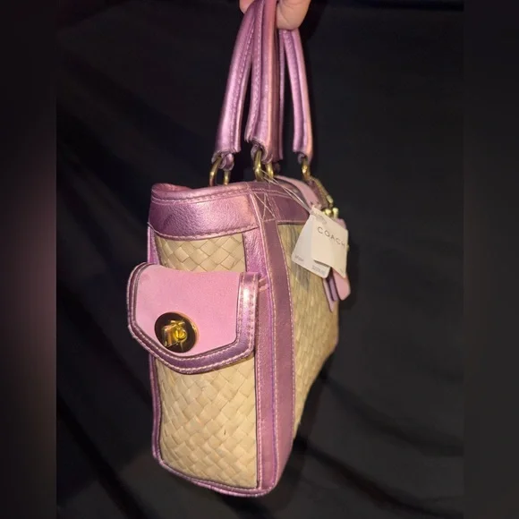 Coach 2004 Limited Edition Straw and Pink Suede
Leather Top Handle Tote Satchel - Picture 4 of 9